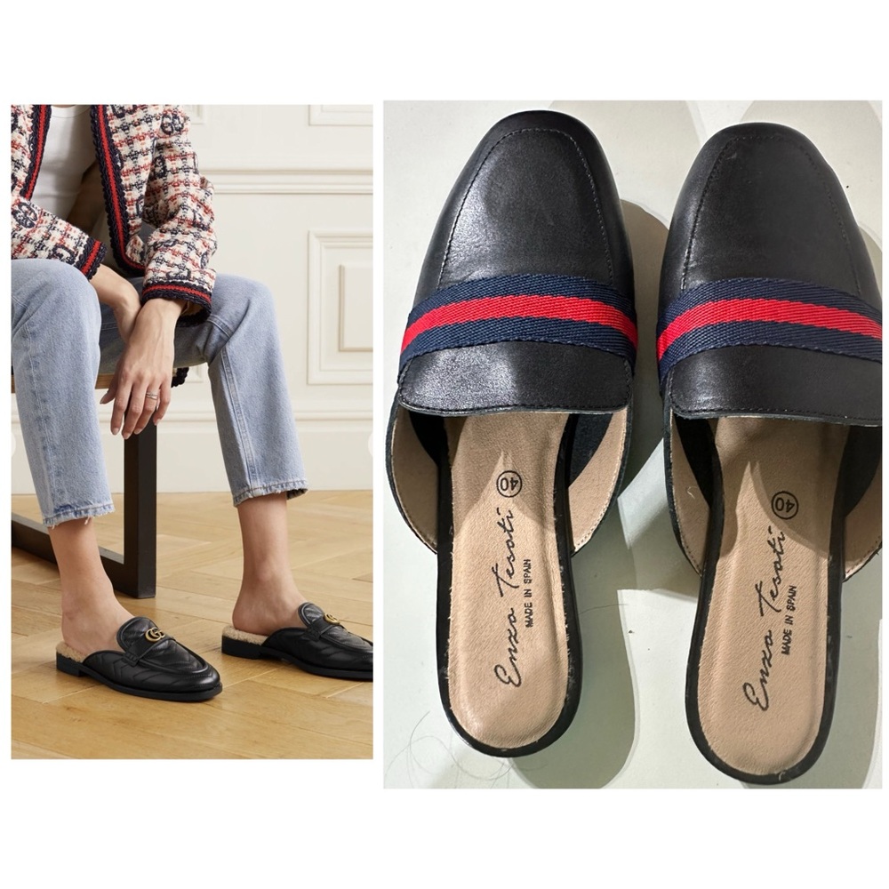 ENZO TESOTI BLACK LEATHER SLIPPERS/ PRELOVED/ SIZE 9 /40